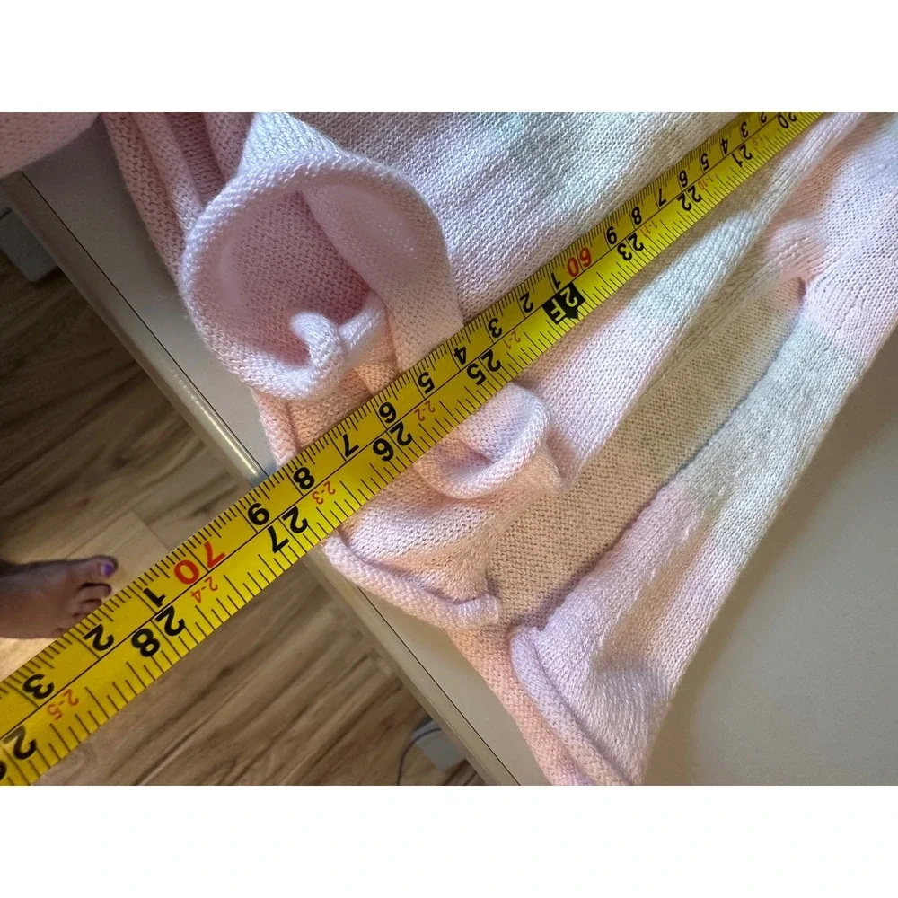 Caroline Grace Pink and Gray Striped Cotton Cashmere Open Front Cardigan | Small